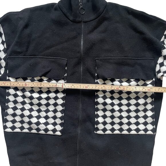 More In Love Womens Black & White Checkered Sleeve Zip-Up Sweatshirt Jacket S - Picture 5 of 7